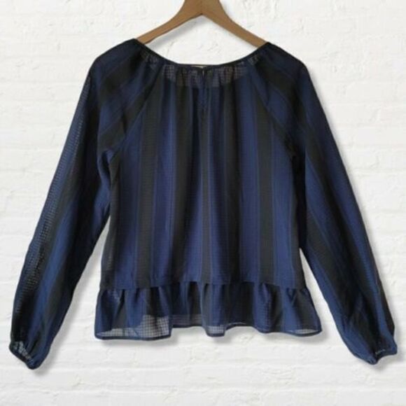 NWT Merona Blouse Black and Blue Peasant Top Women's Size Medium - Picture 2 of 6